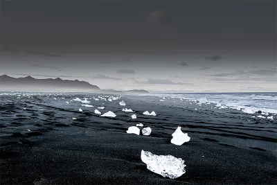 Reynisfjara ice on black sand beach