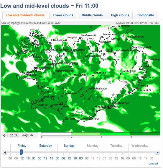 Cloud forecast in Iceland